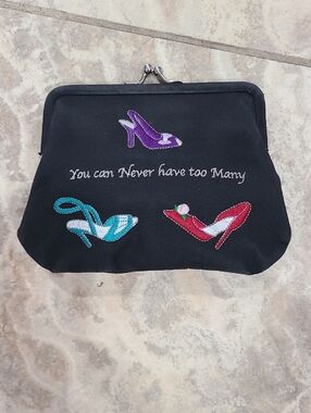 Black Embroidered Shoe Motif Clutch - You Can Never Have Too Many
